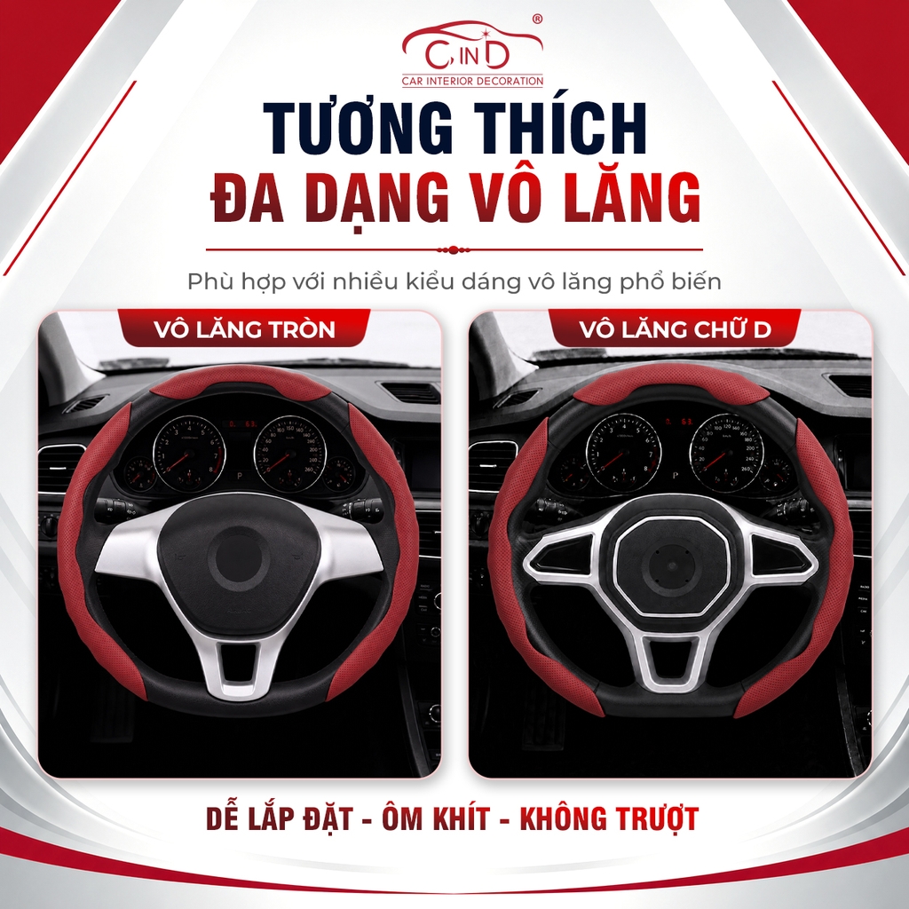 Ốp Bọc Vô Lăng CIND Da Nappa Cao Cấp Mỏng Nhẹ Chống Trượt Phù Hợp Nhiều Dòng Xe
