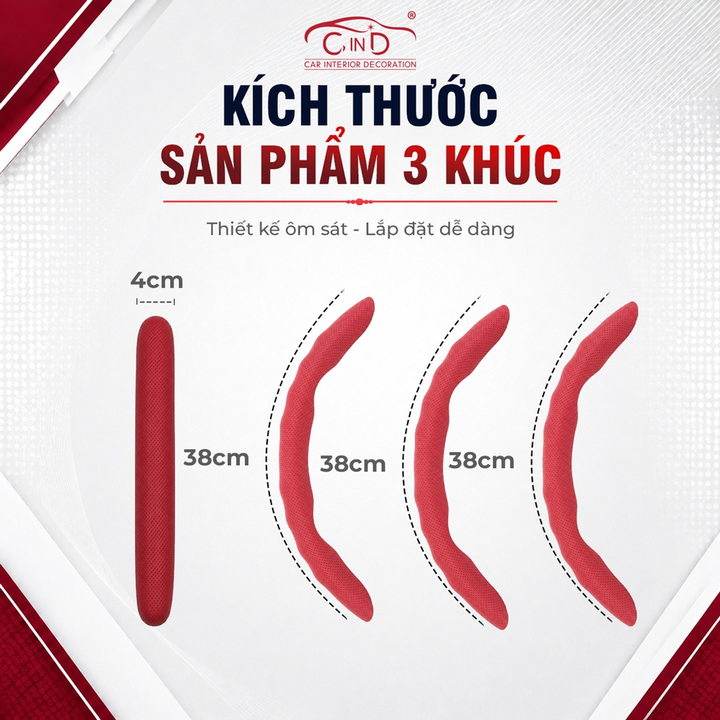 Miếng Ốp Bọc Vô Lăng Ô Tô CIND Da Nappa (Phiên Bản Nâng Cấp) Mềm Mại Êm Ái Mỏng Nhẹ Chống Trượt Phù Hợp Nhiều Dòng Xe