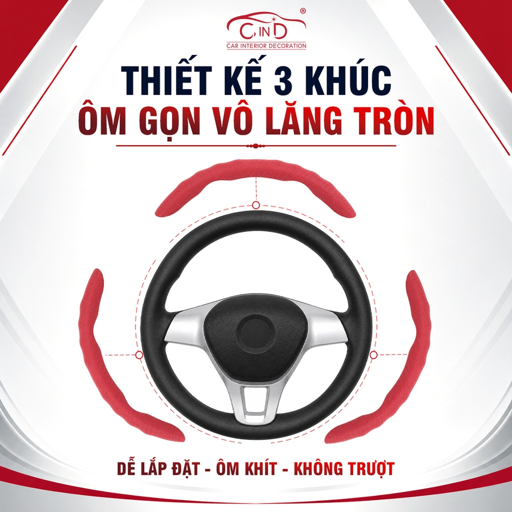 Miếng Ốp Bọc Vô Lăng Ô Tô CIND Da Nappa (Phiên Bản Nâng Cấp) Mềm Mại Êm Ái Mỏng Nhẹ Chống Trượt Phù Hợp Nhiều Dòng Xe