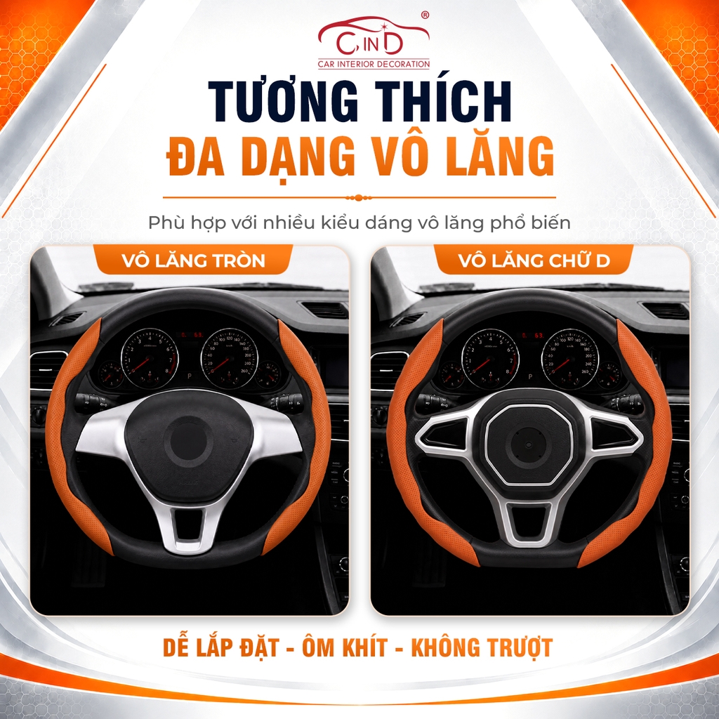 Ốp Bọc Vô Lăng CIND Da Nappa Cao Cấp Mỏng Nhẹ Chống Trượt Phù Hợp Nhiều Dòng Xe