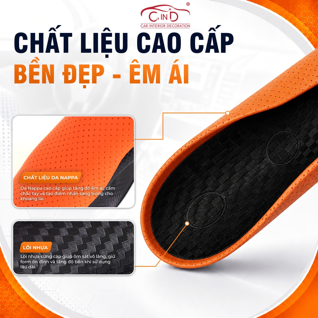 Ốp Bọc Vô Lăng CIND Da Nappa Cao Cấp Mỏng Nhẹ Chống Trượt Phù Hợp Nhiều Dòng Xe