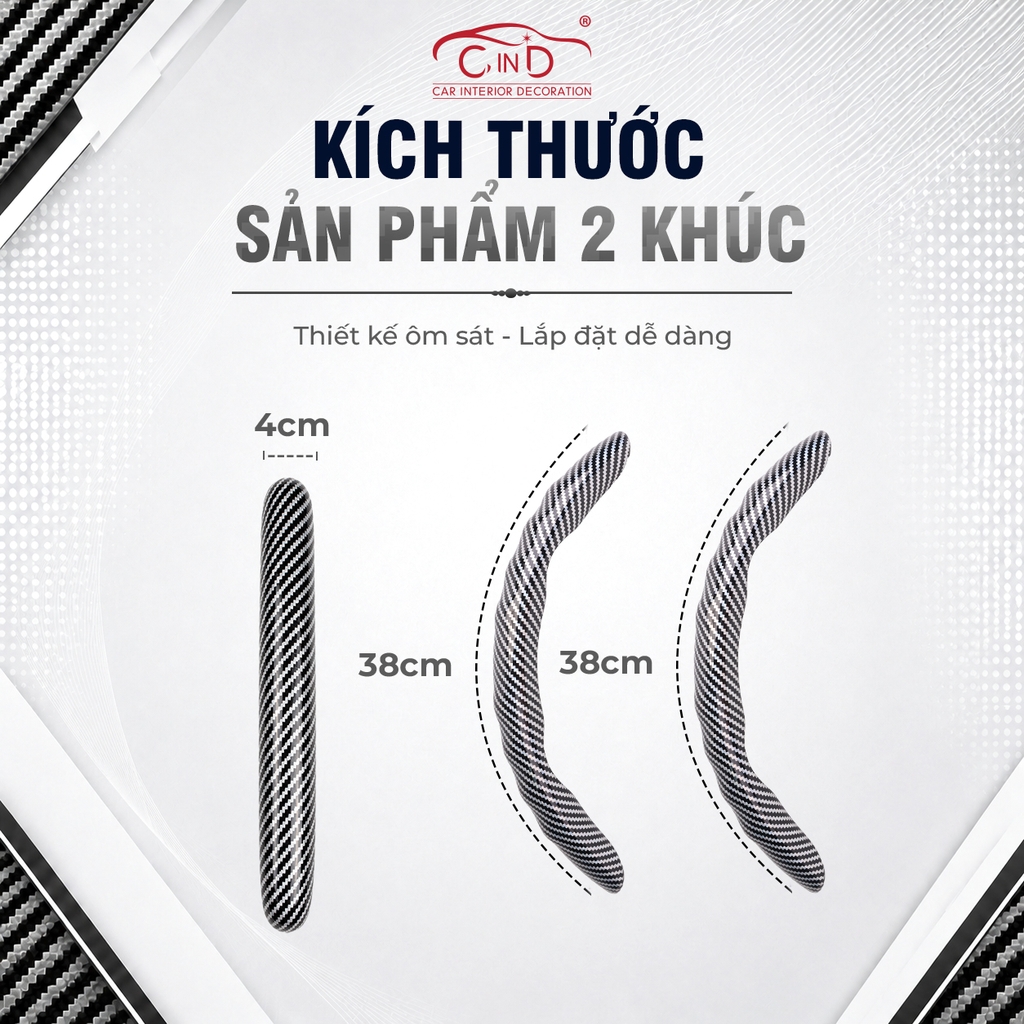 Ốp Bọc Vô Lăng CIND Carbon Bóng Thể Thao Mỏng Nhẹ Chống Trượt Phù Hợp Nhiều Dòng Xe