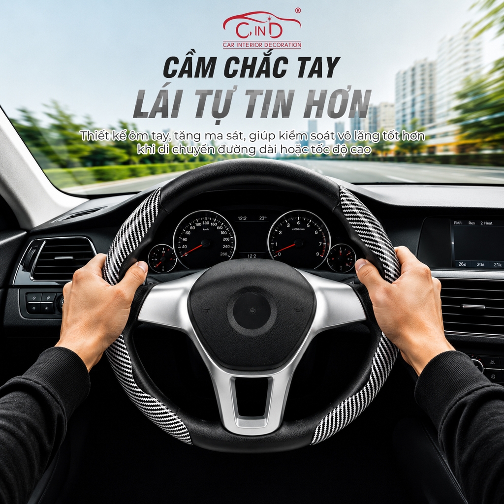 Ốp Bọc Vô Lăng CIND Carbon Bóng Thể Thao Mỏng Nhẹ Chống Trượt Phù Hợp Nhiều Dòng Xe
