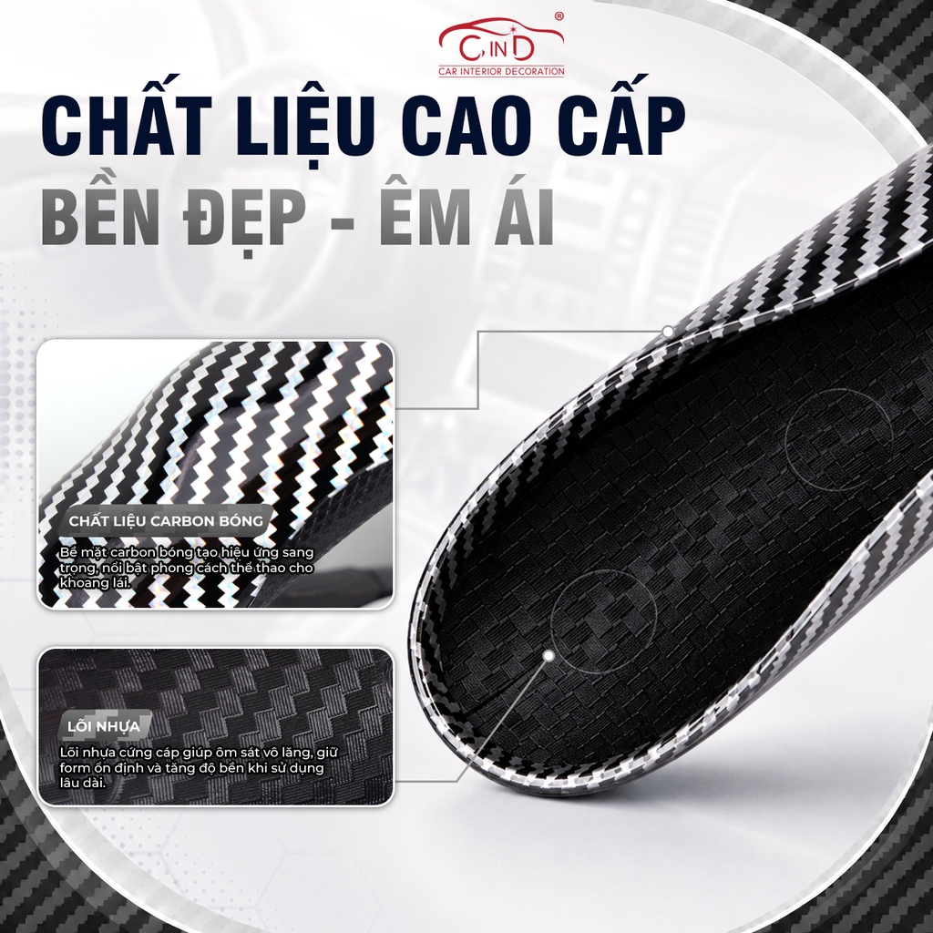 Ốp Bọc Vô Lăng CIND Carbon Bóng Thể Thao Mỏng Nhẹ Chống Trượt Phù Hợp Nhiều Dòng Xe