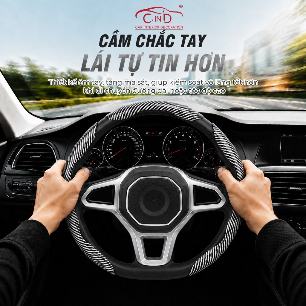 Ốp Bọc Vô Lăng CIND Carbon Bóng Thể Thao Mỏng Nhẹ Chống Trượt Phù Hợp Nhiều Dòng Xe