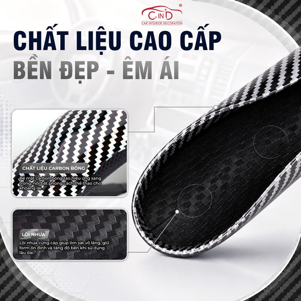 Miếng Ốp Bọc Vô Lăng Ô Tô CIND Carbon Bóng (Phiên Bản Nâng Cấp) Gợn Sóng Mỏng Nhẹ Chống Trơn Trượt Phù Hợp Nhiều Dòng Xe