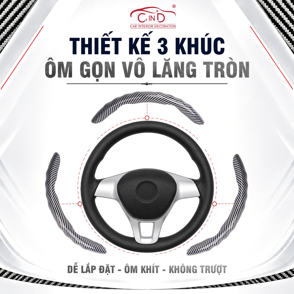 Miếng Ốp Bọc Vô Lăng Ô Tô CIND Carbon Bóng (Phiên Bản Nâng Cấp) Gợn Sóng Mỏng Nhẹ Chống Trơn Trượt Phù Hợp Nhiều Dòng Xe