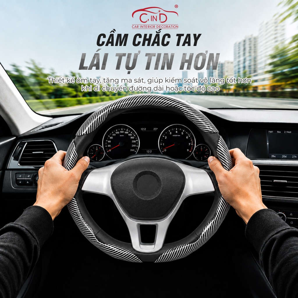 Miếng Ốp Bọc Vô Lăng Ô Tô CIND Carbon Bóng (Phiên Bản Nâng Cấp) Gợn Sóng Mỏng Nhẹ Chống Trơn Trượt Phù Hợp Nhiều Dòng Xe