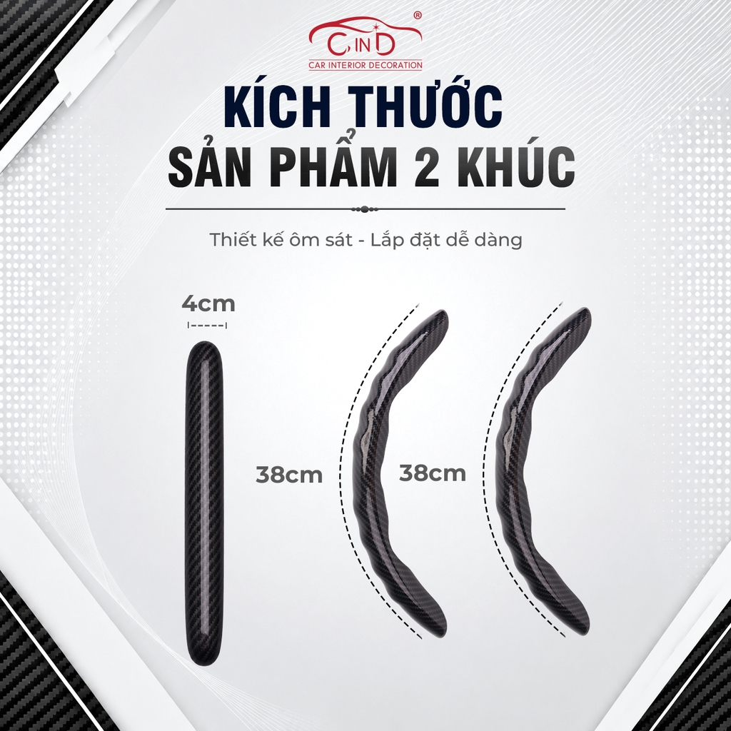 Ốp Bọc Vô Lăng CIND Carbon Bóng Thể Thao Mỏng Nhẹ Chống Trượt Phù Hợp Nhiều Dòng Xe