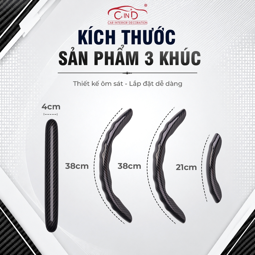 Ốp Bọc Vô Lăng CIND Carbon Bóng Thể Thao Mỏng Nhẹ Chống Trượt Phù Hợp Nhiều Dòng Xe