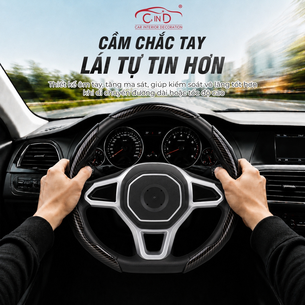 Ốp Bọc Vô Lăng CIND Carbon Bóng Thể Thao Mỏng Nhẹ Chống Trượt Phù Hợp Nhiều Dòng Xe