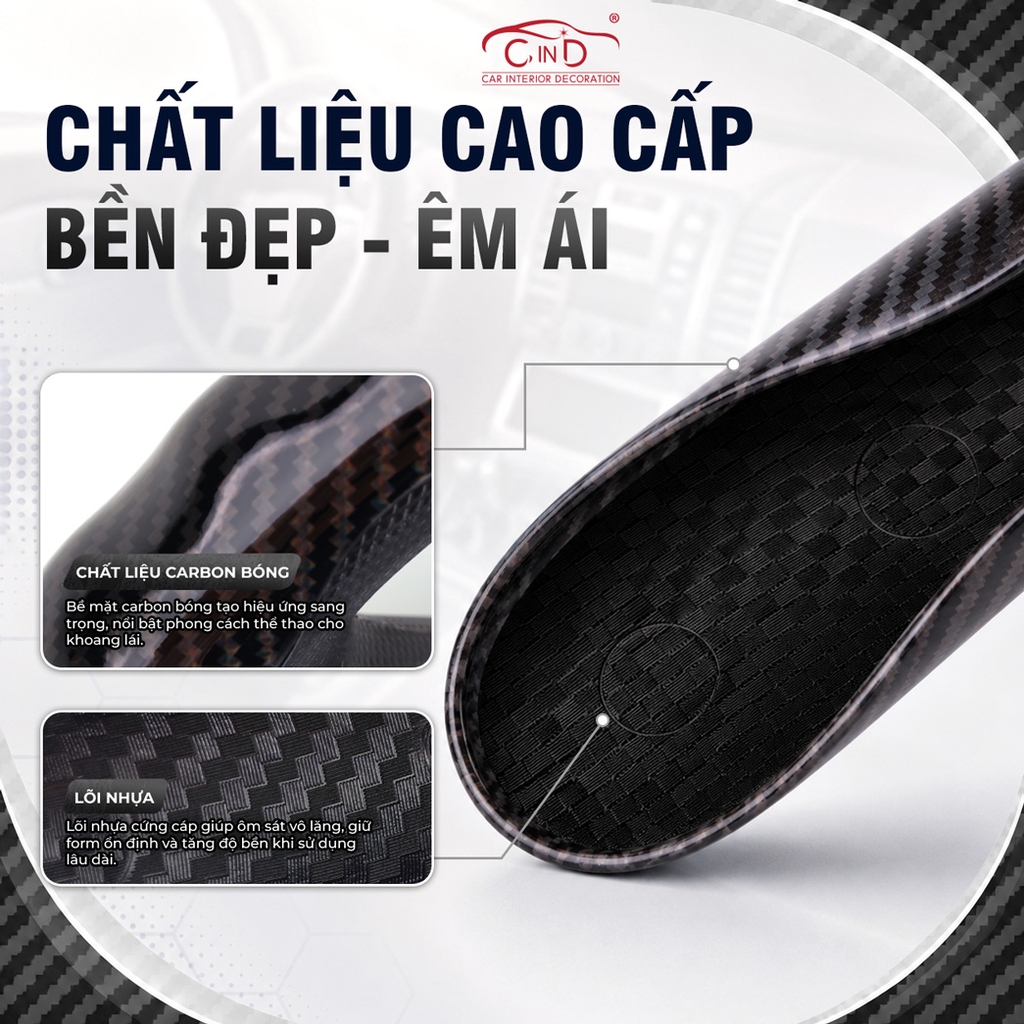 Miếng Ốp Bọc Vô Lăng Ô Tô CIND Carbon Bóng (Phiên Bản Nâng Cấp) Gợn Sóng Mỏng Nhẹ Chống Trơn Trượt Phù Hợp Nhiều Dòng Xe