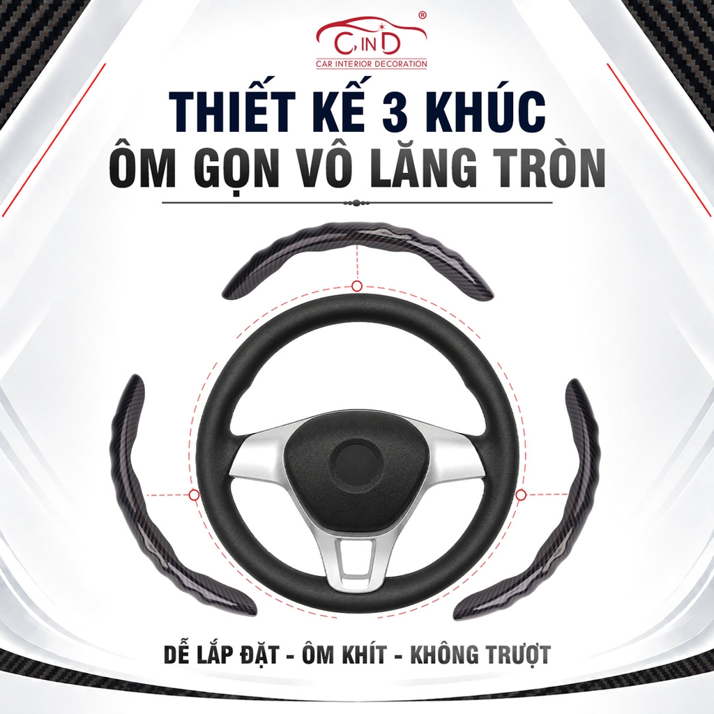 Miếng Ốp Bọc Vô Lăng Ô Tô CIND Carbon Bóng (Phiên Bản Nâng Cấp) Gợn Sóng Mỏng Nhẹ Chống Trơn Trượt Phù Hợp Nhiều Dòng Xe