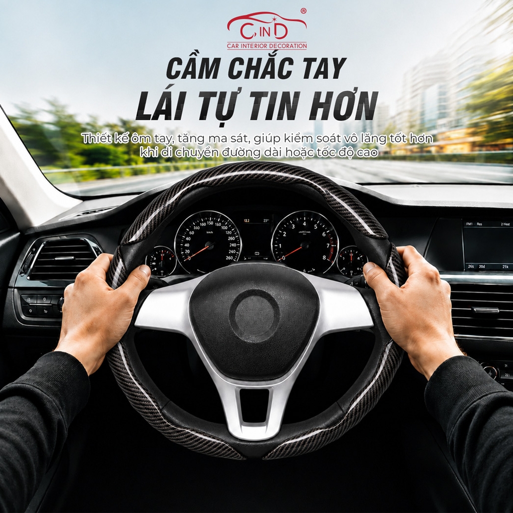 Miếng Ốp Bọc Vô Lăng Ô Tô CIND Carbon Bóng (Phiên Bản Nâng Cấp) Gợn Sóng Mỏng Nhẹ Chống Trơn Trượt Phù Hợp Nhiều Dòng Xe
