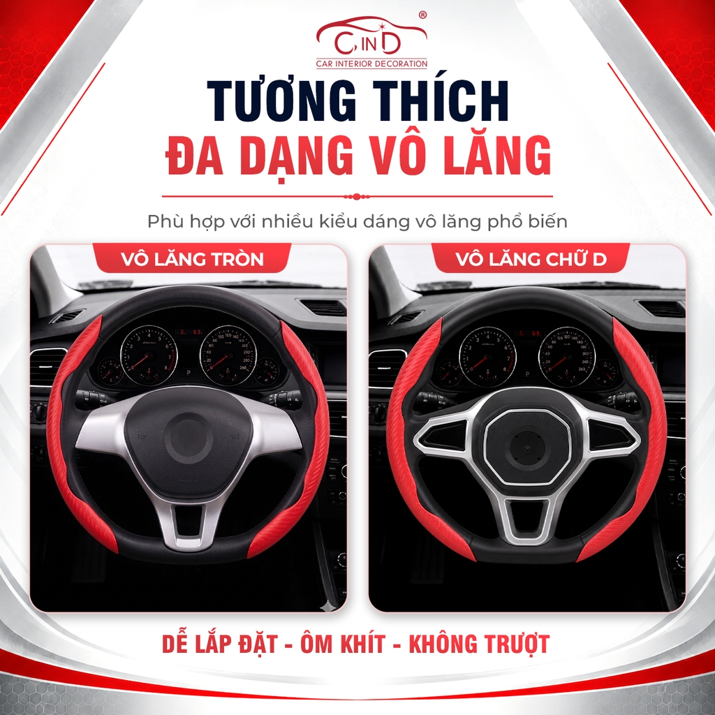 Ốp Bọc Vô Lăng CIND Carbon Nhám Thể Thao Mỏng Nhẹ Chống Trượt Phù Hợp Nhiều Dòng Xe