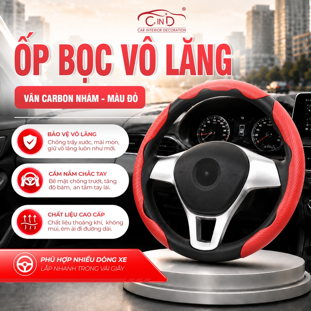Ốp Bọc Vô Lăng CIND Carbon Nhám Thể Thao Mỏng Nhẹ Chống Trượt Phù Hợp Nhiều Dòng Xe