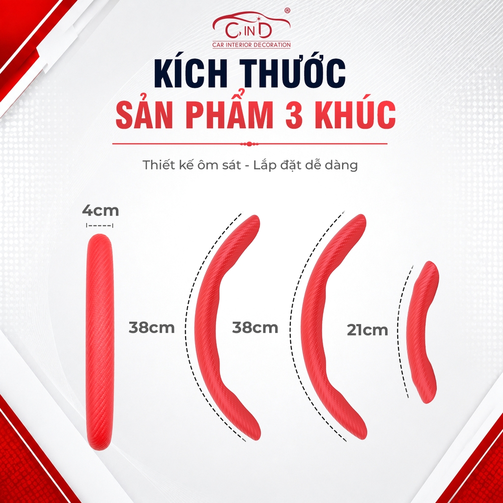 Ốp Bọc Vô Lăng CIND Carbon Nhám Thể Thao Mỏng Nhẹ Chống Trượt Phù Hợp Nhiều Dòng Xe