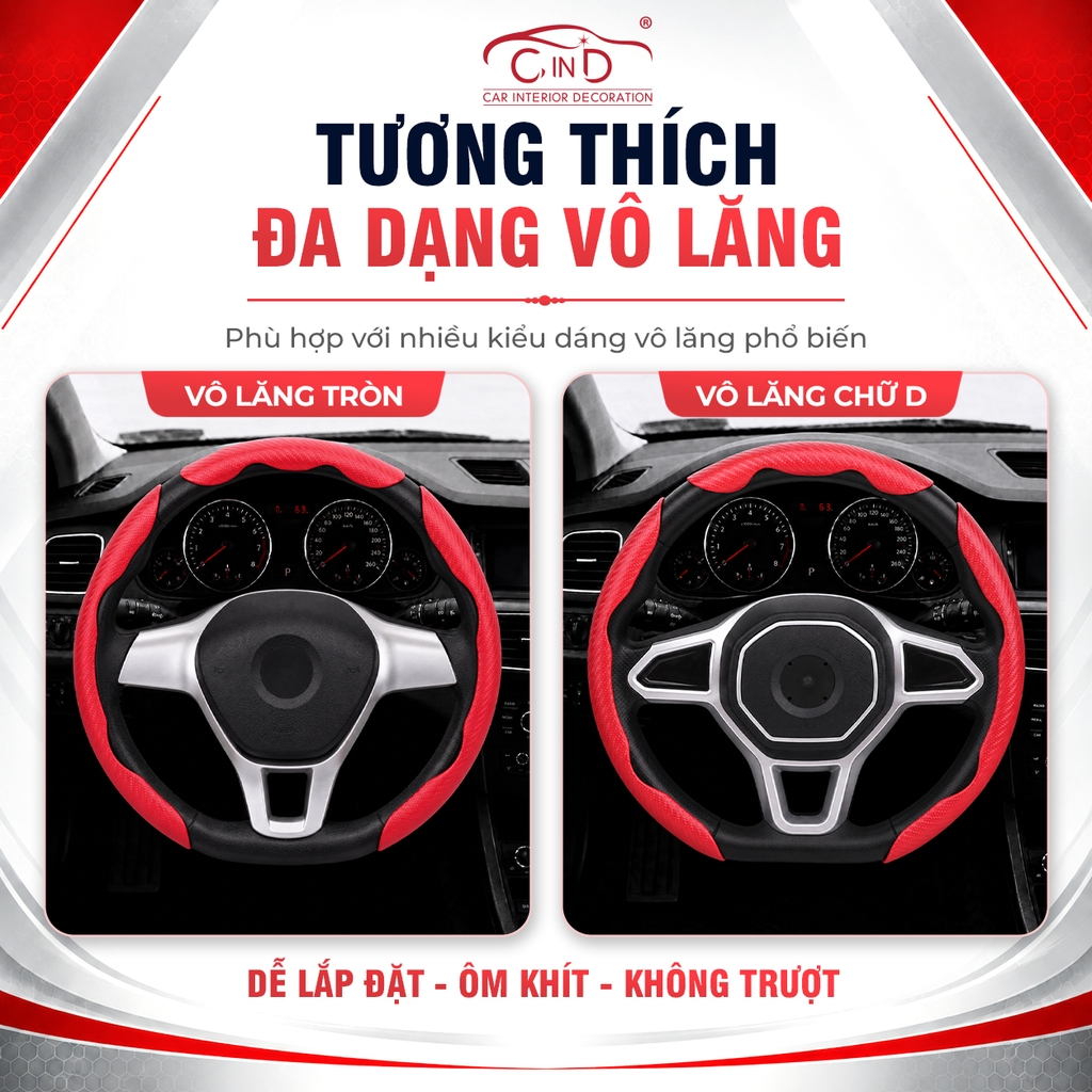 Ốp Bọc Vô Lăng CIND Carbon Nhám Thể Thao Mỏng Nhẹ Chống Trượt Phù Hợp Nhiều Dòng Xe