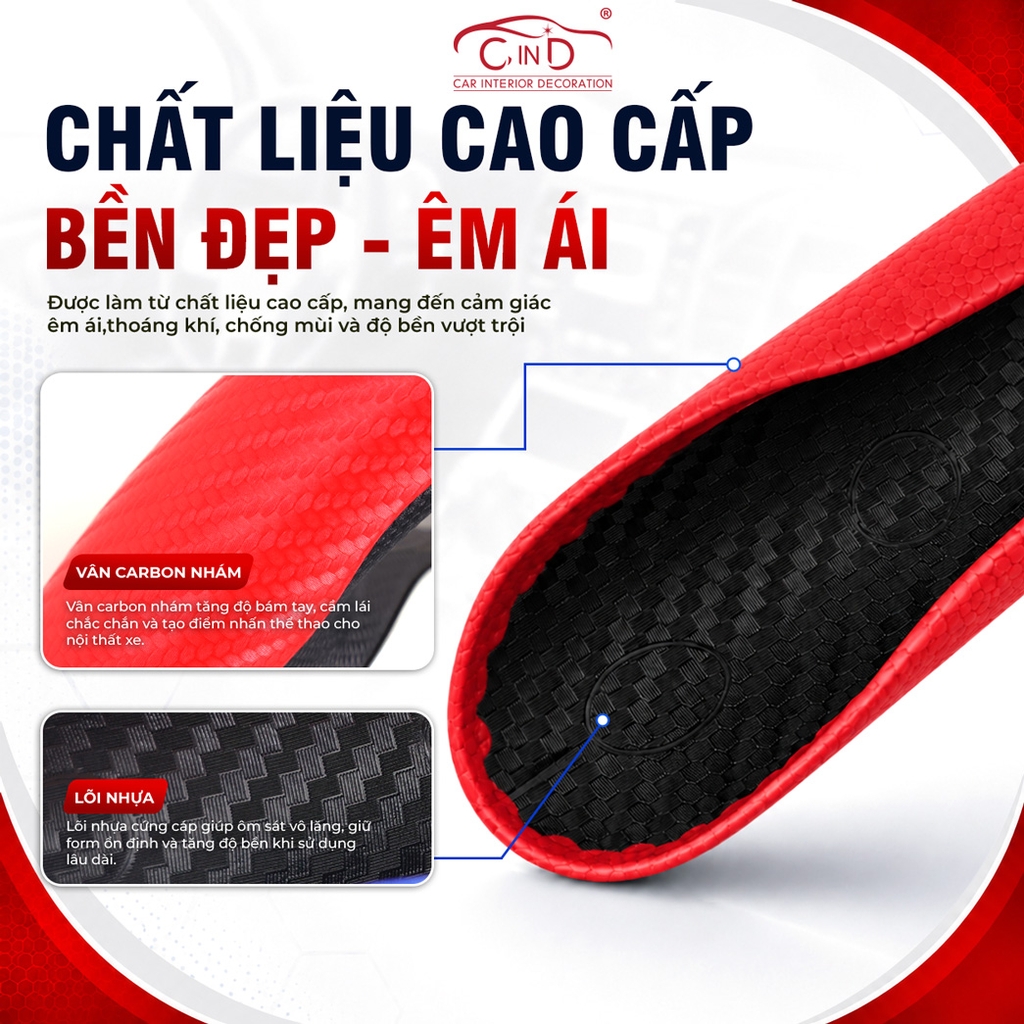 Miếng Ốp Bọc Vô Lăng Ô Tô CIND Carbon Nhám (Phiên Bản Nâng Cấp) Bám Tay Ma Sát Tốt Mỏng Nhẹ Chống Trượt Phù Hợp Nhiều Dòng Xe