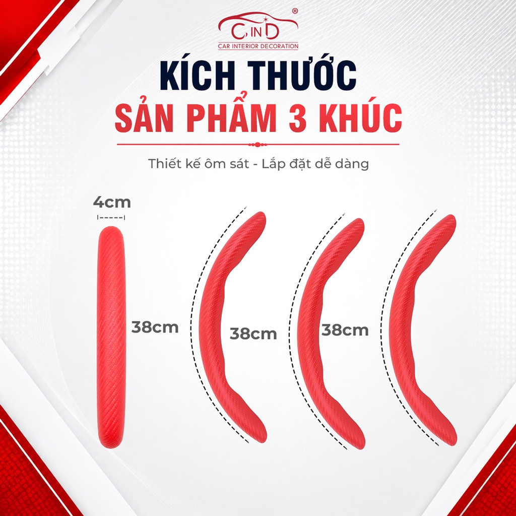Miếng Ốp Bọc Vô Lăng Ô Tô CIND Carbon Nhám (Phiên Bản Nâng Cấp) Bám Tay Ma Sát Tốt Mỏng Nhẹ Chống Trượt Phù Hợp Nhiều Dòng Xe