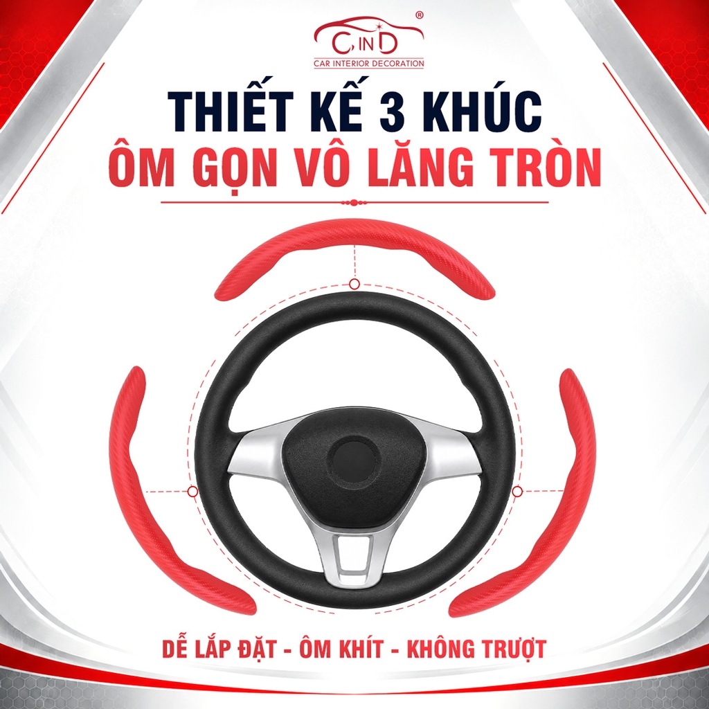 Miếng Ốp Bọc Vô Lăng Ô Tô CIND Carbon Nhám (Phiên Bản Nâng Cấp) Bám Tay Ma Sát Tốt Mỏng Nhẹ Chống Trượt Phù Hợp Nhiều Dòng Xe