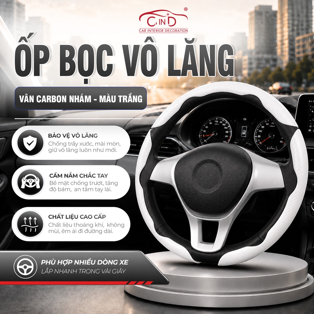 Miếng Ốp Bọc Vô Lăng Ô Tô CIND Carbon Nhám (Phiên Bản Nâng Cấp) Bám Tay Ma Sát Tốt Mỏng Nhẹ Chống Trượt Phù Hợp Nhiều Dòng Xe