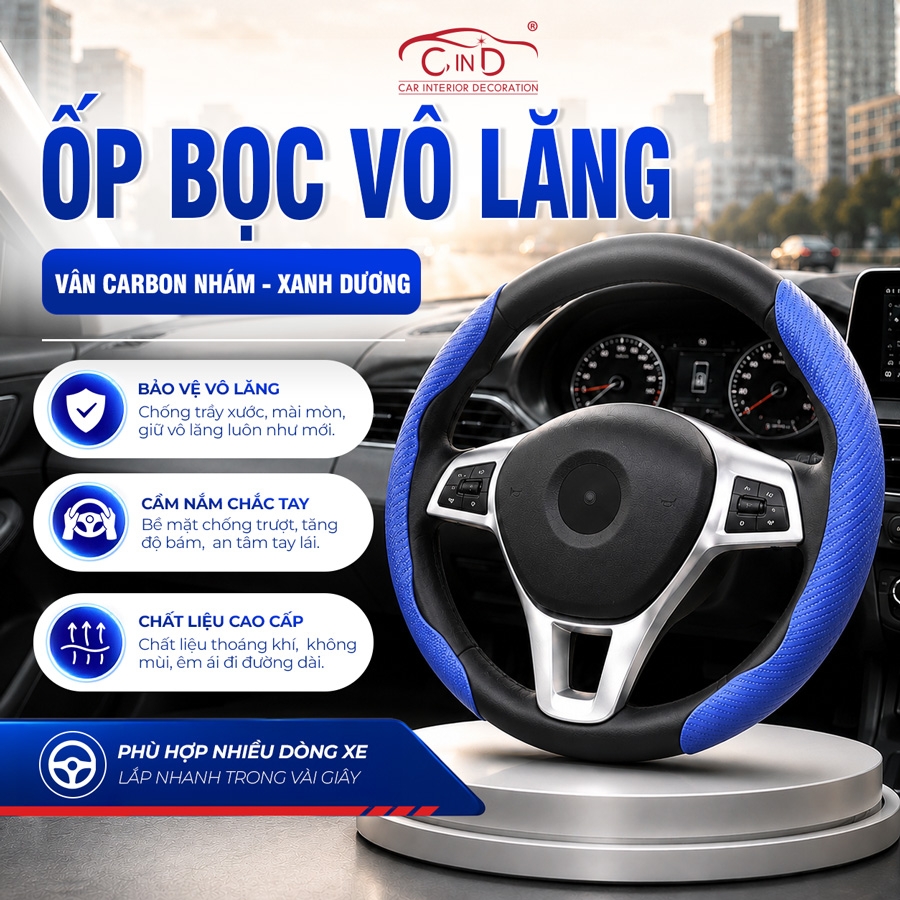 Ốp Bọc Vô Lăng CIND Carbon Nhám Thể Thao Mỏng Nhẹ Chống Trượt Phù Hợp Nhiều Dòng Xe