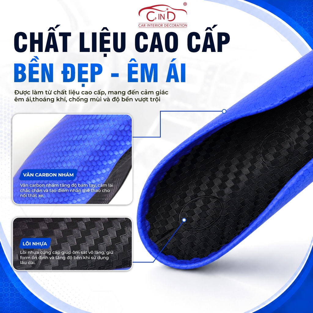 Ốp Bọc Vô Lăng CIND Carbon Nhám Thể Thao Mỏng Nhẹ Chống Trượt Phù Hợp Nhiều Dòng Xe