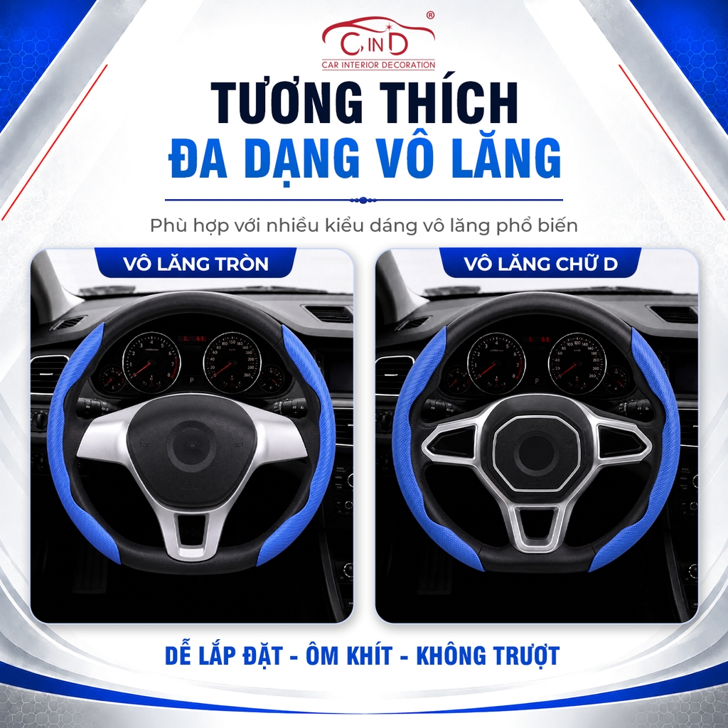 Ốp Bọc Vô Lăng CIND Carbon Nhám Thể Thao Mỏng Nhẹ Chống Trượt Phù Hợp Nhiều Dòng Xe
