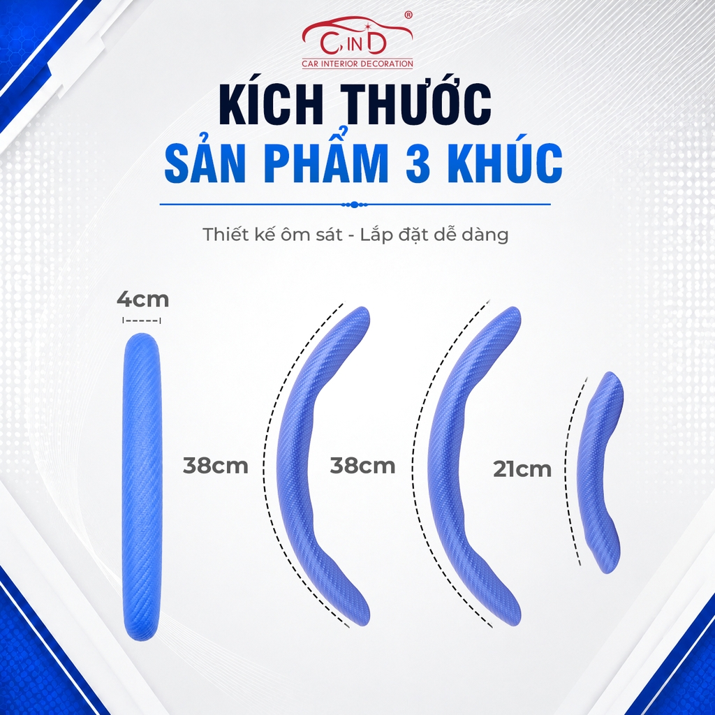 Ốp Bọc Vô Lăng CIND Carbon Nhám Thể Thao Mỏng Nhẹ Chống Trượt Phù Hợp Nhiều Dòng Xe