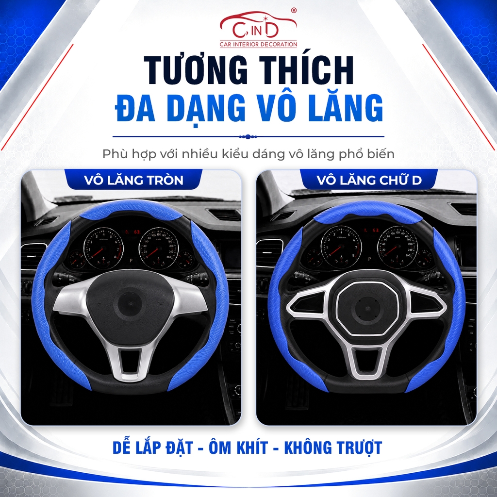 Ốp Bọc Vô Lăng CIND Carbon Nhám Thể Thao Mỏng Nhẹ Chống Trượt Phù Hợp Nhiều Dòng Xe