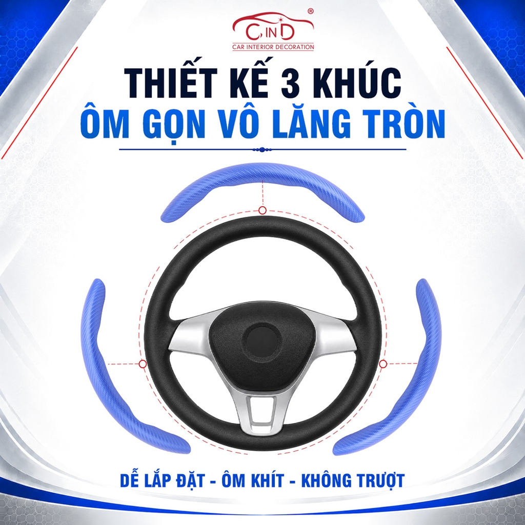 Miếng Ốp Bọc Vô Lăng Ô Tô CIND Carbon Nhám (Phiên Bản Nâng Cấp) Bám Tay Ma Sát Tốt Mỏng Nhẹ Chống Trượt Phù Hợp Nhiều Dòng Xe