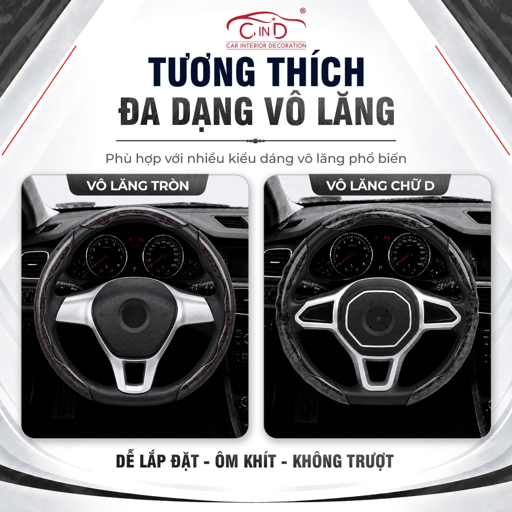 Ốp Bọc Vô Lăng CIND Vân Gỗ Đào Sang Trọng Mỏng Nhẹ Chống Trượt Phù Hợp Nhiều Dòng Xe