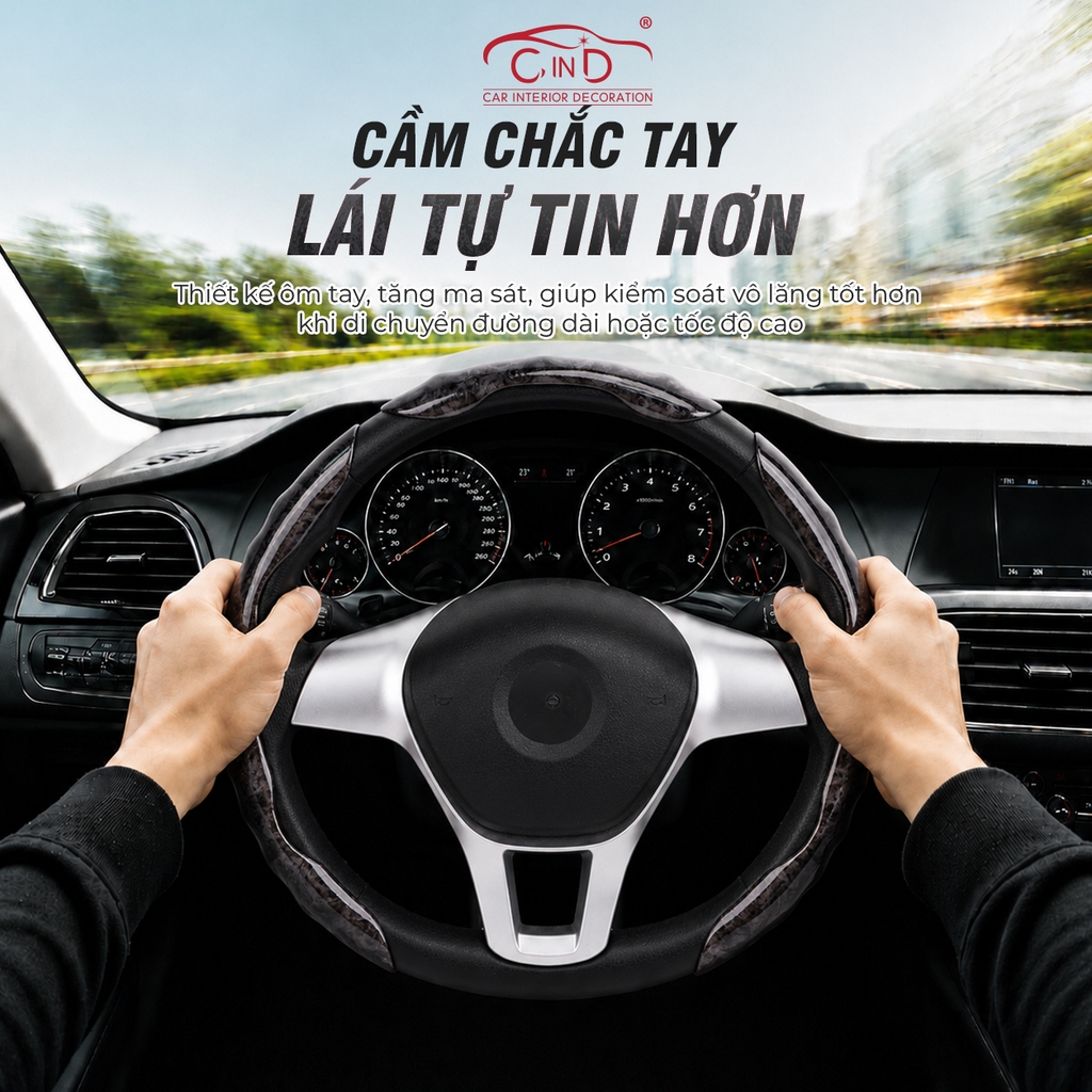 Ốp Bọc Vô Lăng CIND Vân Gỗ Đào Sang Trọng Mỏng Nhẹ Chống Trượt Phù Hợp Nhiều Dòng Xe