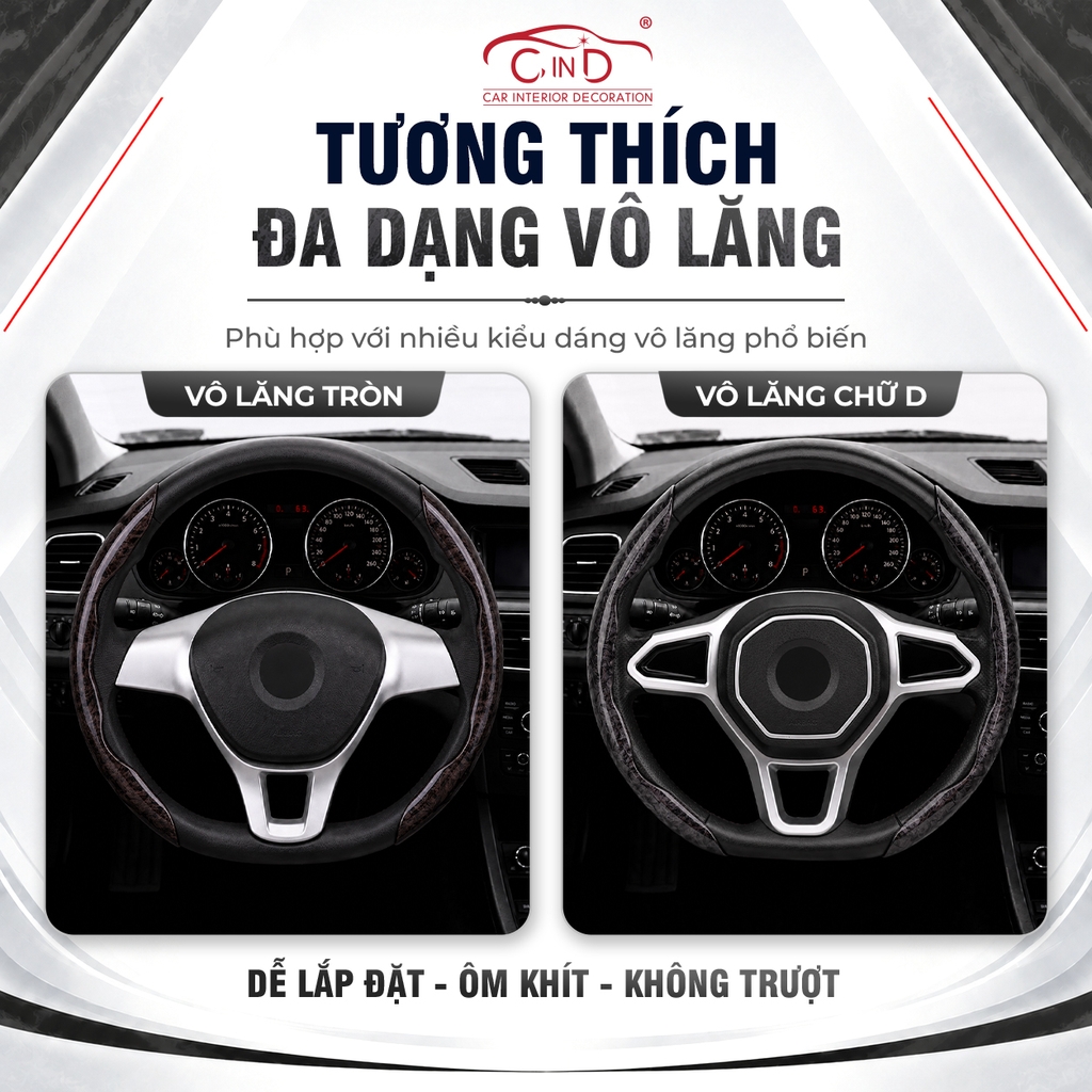 Ốp Bọc Vô Lăng CIND Vân Gỗ Đào Sang Trọng Mỏng Nhẹ Chống Trượt Phù Hợp Nhiều Dòng Xe