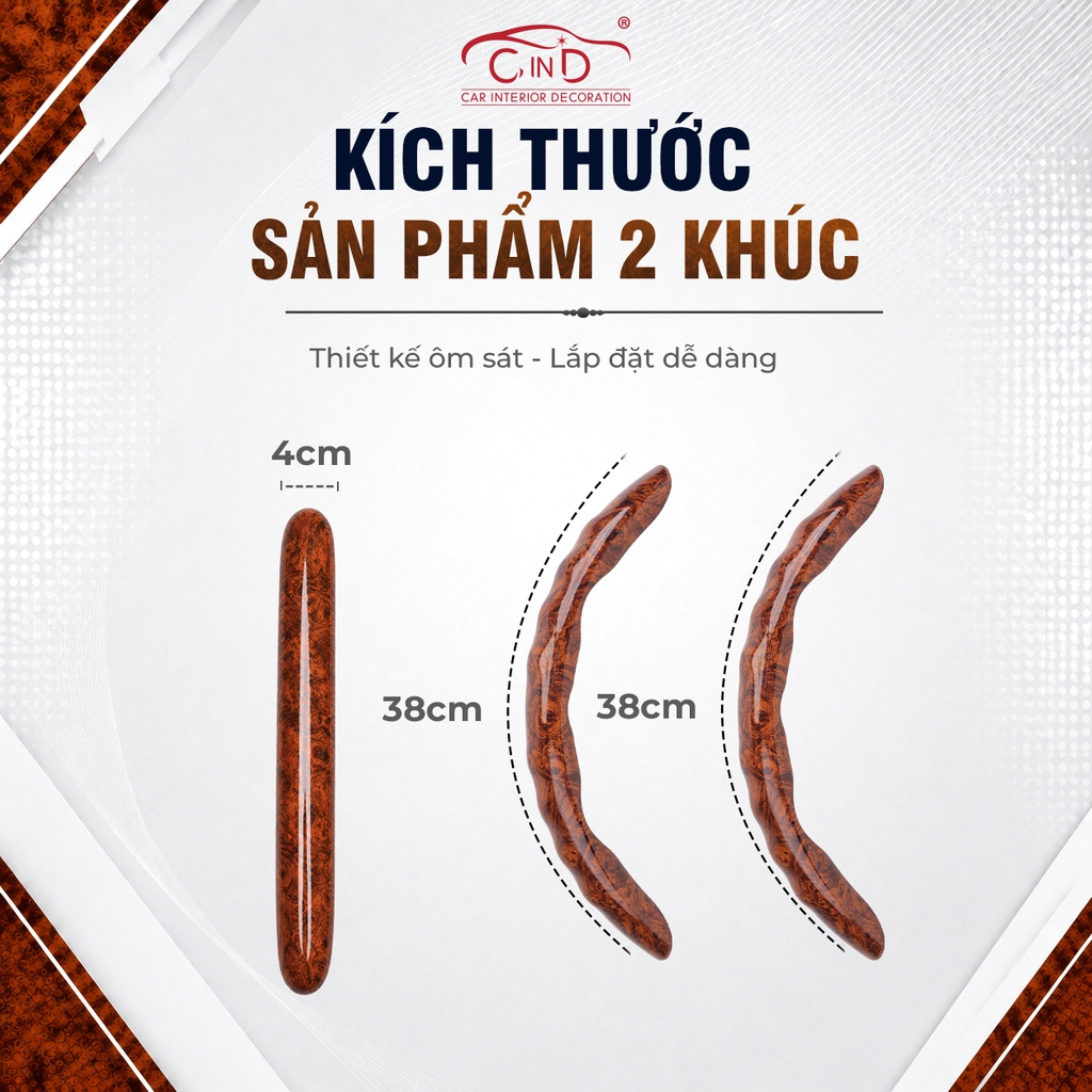 Ốp Bọc Vô Lăng CIND Vân Gỗ Đào Sang Trọng Mỏng Nhẹ Chống Trượt Phù Hợp Nhiều Dòng Xe