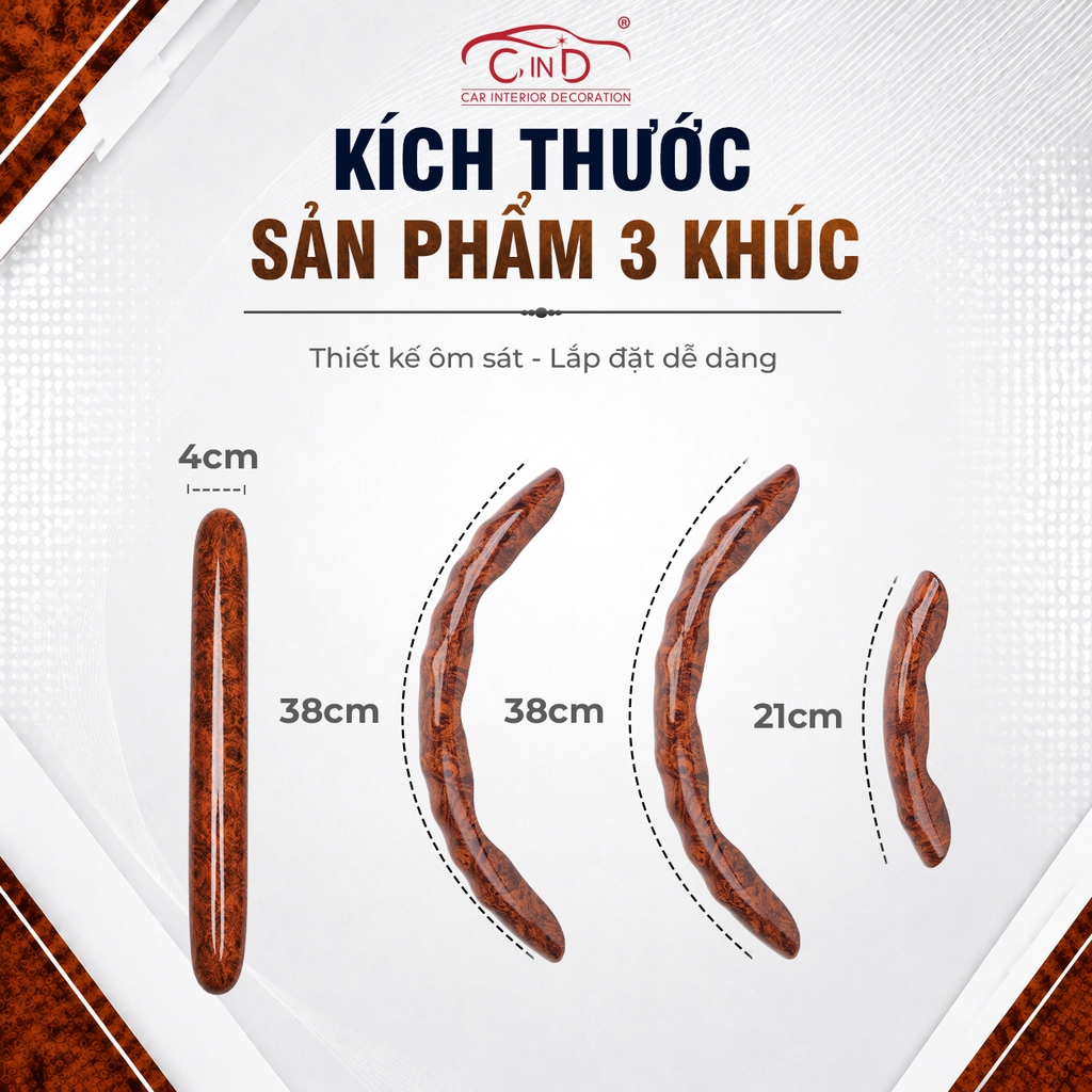 Ốp Bọc Vô Lăng CIND Vân Gỗ Đào Sang Trọng Mỏng Nhẹ Chống Trượt Phù Hợp Nhiều Dòng Xe