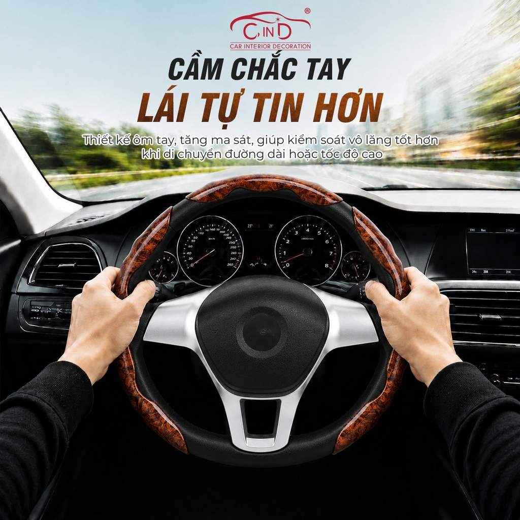 Ốp Bọc Vô Lăng CIND Vân Gỗ Đào Sang Trọng Mỏng Nhẹ Chống Trượt Phù Hợp Nhiều Dòng Xe