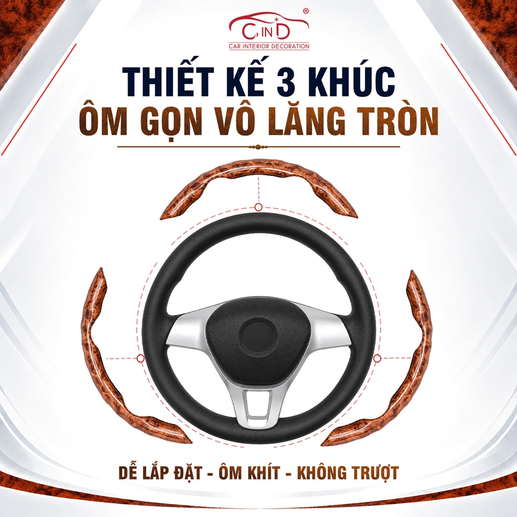 Ốp Bọc Vô Lăng CIND Vân Gỗ Đào (Phiên Bản Nâng Cấp) Sang Trọng Đẳng Cấp Mỏng Nhẹ Chống Trượt Phù Hợp Nhiều Dòng Xe