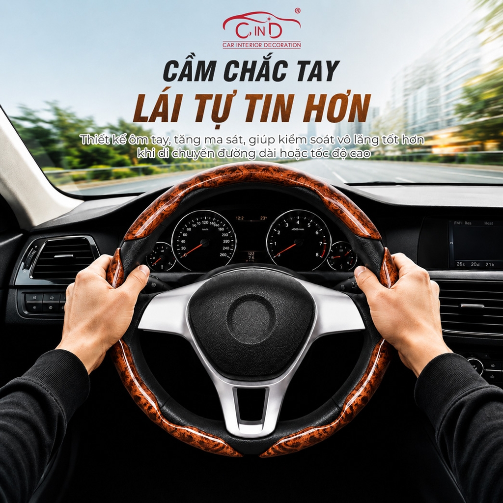 Ốp Bọc Vô Lăng CIND Vân Gỗ Đào (Phiên Bản Nâng Cấp) Sang Trọng Đẳng Cấp Mỏng Nhẹ Chống Trượt Phù Hợp Nhiều Dòng Xe