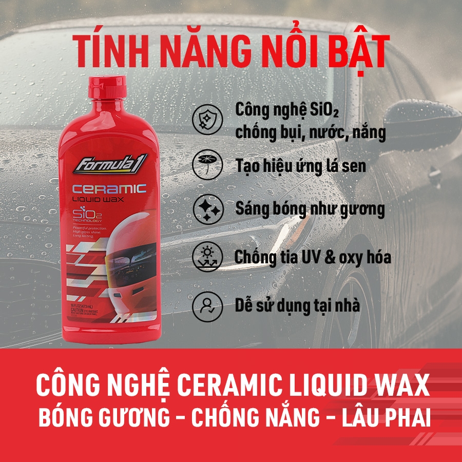 Combo Tỏa Sáng Xế Iu Formula 1: Phục Hồi Đèn Pha + Sáp Phủ Bóng Ceramic SiO2 + Tặng Khăn Microfiber