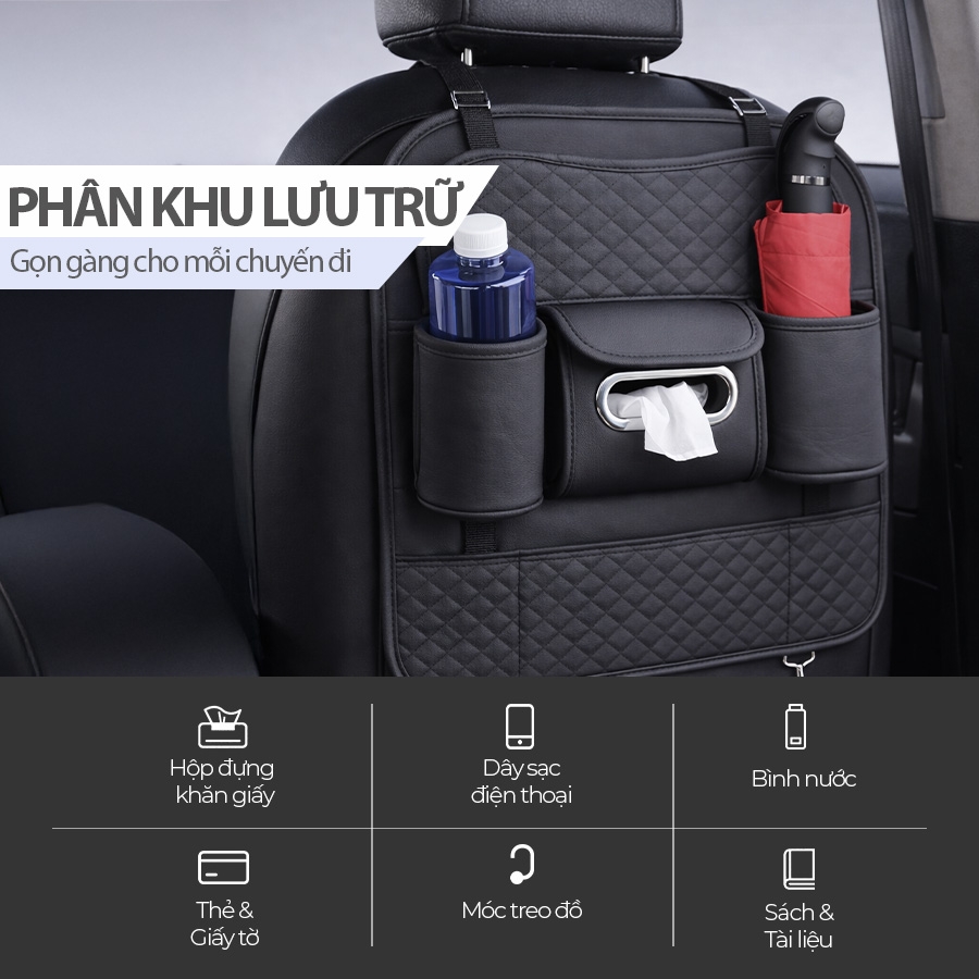Túi Đựng Đồ Xe Hơi Đa Năng Sau Ghế Ô Tô CIND CD-N011 Da PU Màu Đen - Nhập Khẩu Chính Hãng