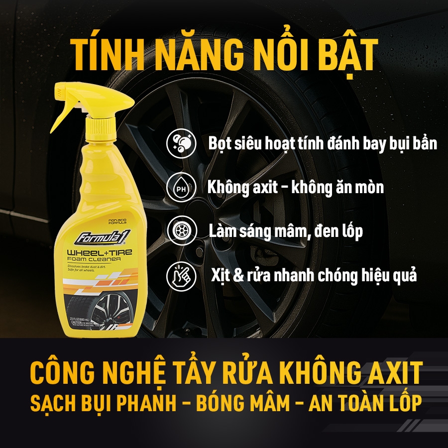 Combo Bảo Dưỡng Nhà Vô Địch Formula 1: Rửa Xe, Vệ Sinh Nội Thất, Làm Sạch Mâm Lốp Tặng Khăn Microfiber