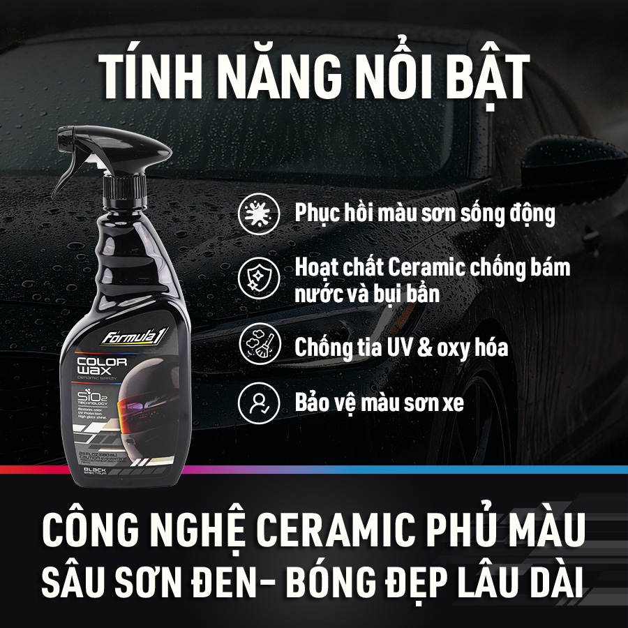 Xịt Phủ Bóng Màu Đen Ceramic Color Wax SiO2 FORMULA 1 617945 680ml Khôi Phục Màu Xe Chống Tia UV Bóng Sâu Như Gương - Nhập Khẩu Chính Hãng