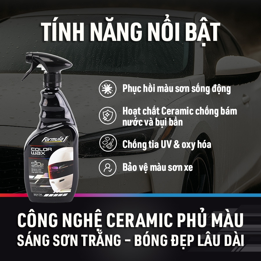 Xịt Phủ Bóng Màu Trắng Ceramic Color Wax SiO2 FORMULA 1 617963 680ml Làm Sáng Màu Xe Bóng Sáng Như Mới - Nhập Khẩu Chính Hãng
