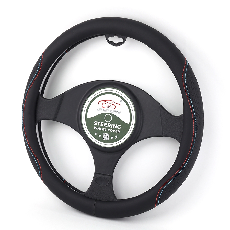 Bọc Vô Lăng CIND 8558 Size M Màu Đen Chỉ Đỏ Lam- Nhập Khẩu Chính Hãng