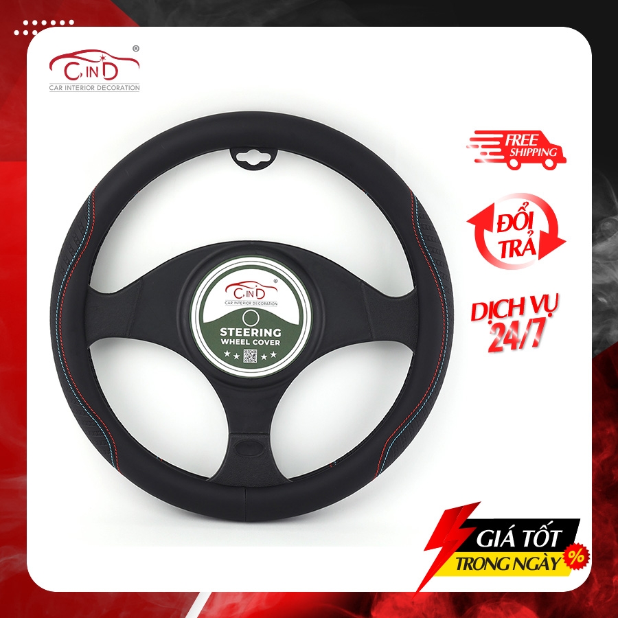 Bọc Vô Lăng CIND 8558 Size M Màu Đen Chỉ Đỏ Lam- Nhập Khẩu Chính Hãng