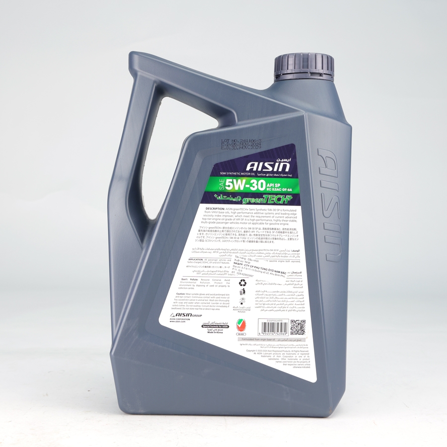 Nhớt Động Cơ AISIN ESSNP0534P 5W-30 SN Plus Greentech+ Semi Synthetic 4L - Nhập Khẩu Chính Hãng