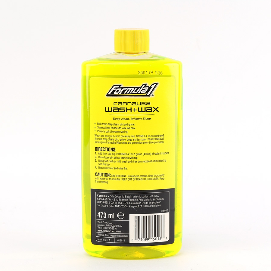 Dung Dịch Rửa Xe Kèm Phủ Bóng Carnauba Wax FORMULA 1 615016 473ml Sạch Bóng Nhanh An Toàn Cho Sơn Xe - Nhập Khẩu Chính Hãng