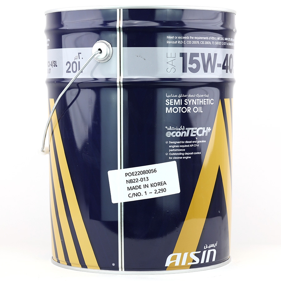 Nhớt Động Cơ AISIN ECSI154PLB 15W-40 CI4 / SL econTECH+ Semi Synthetic 20L - Nhập Khẩu Chính Hãng